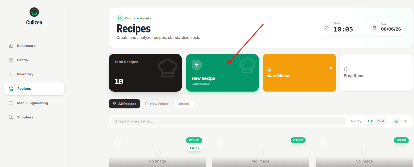 The New Recipe button and type picker