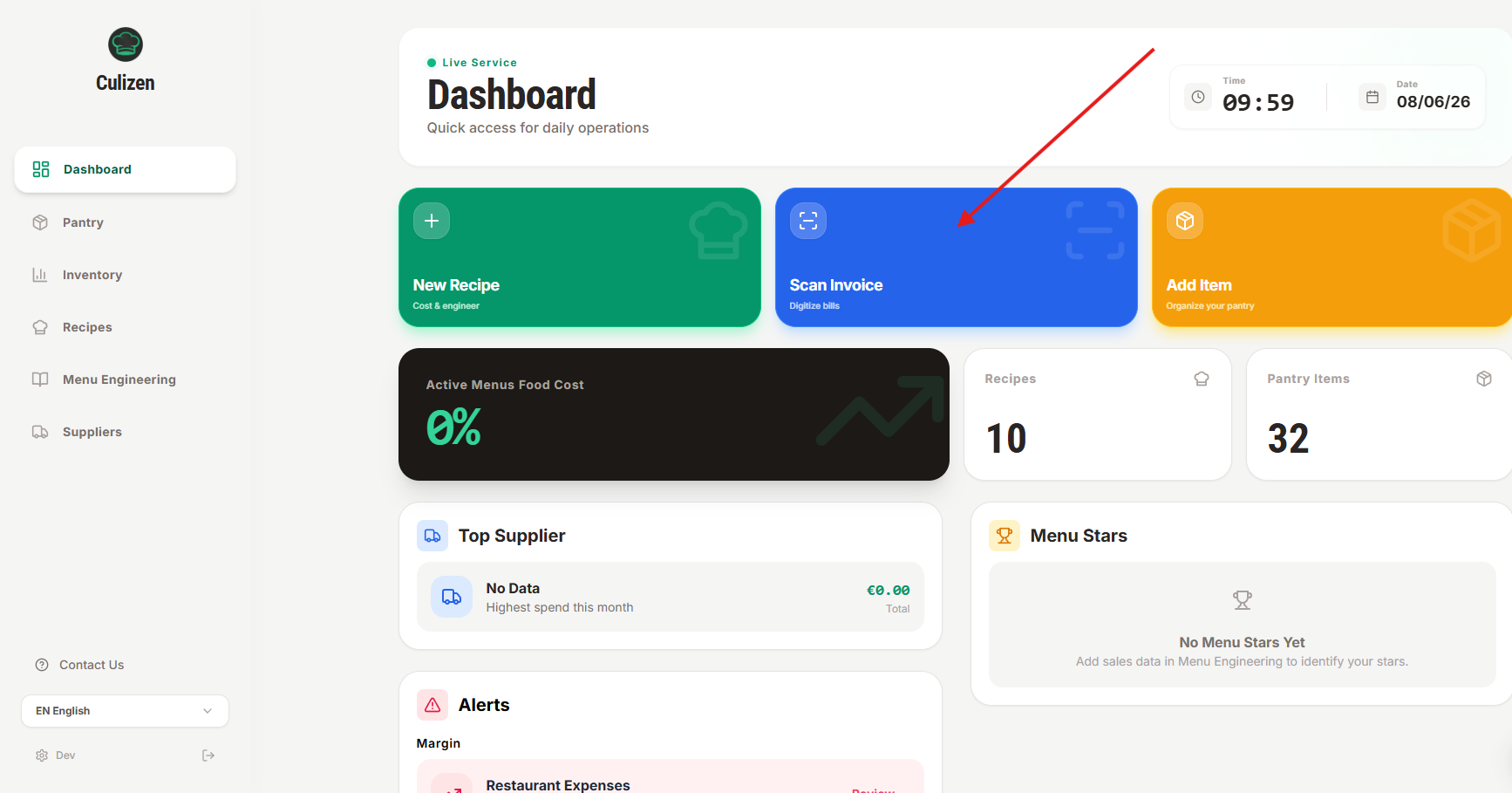 The Scan Invoice button