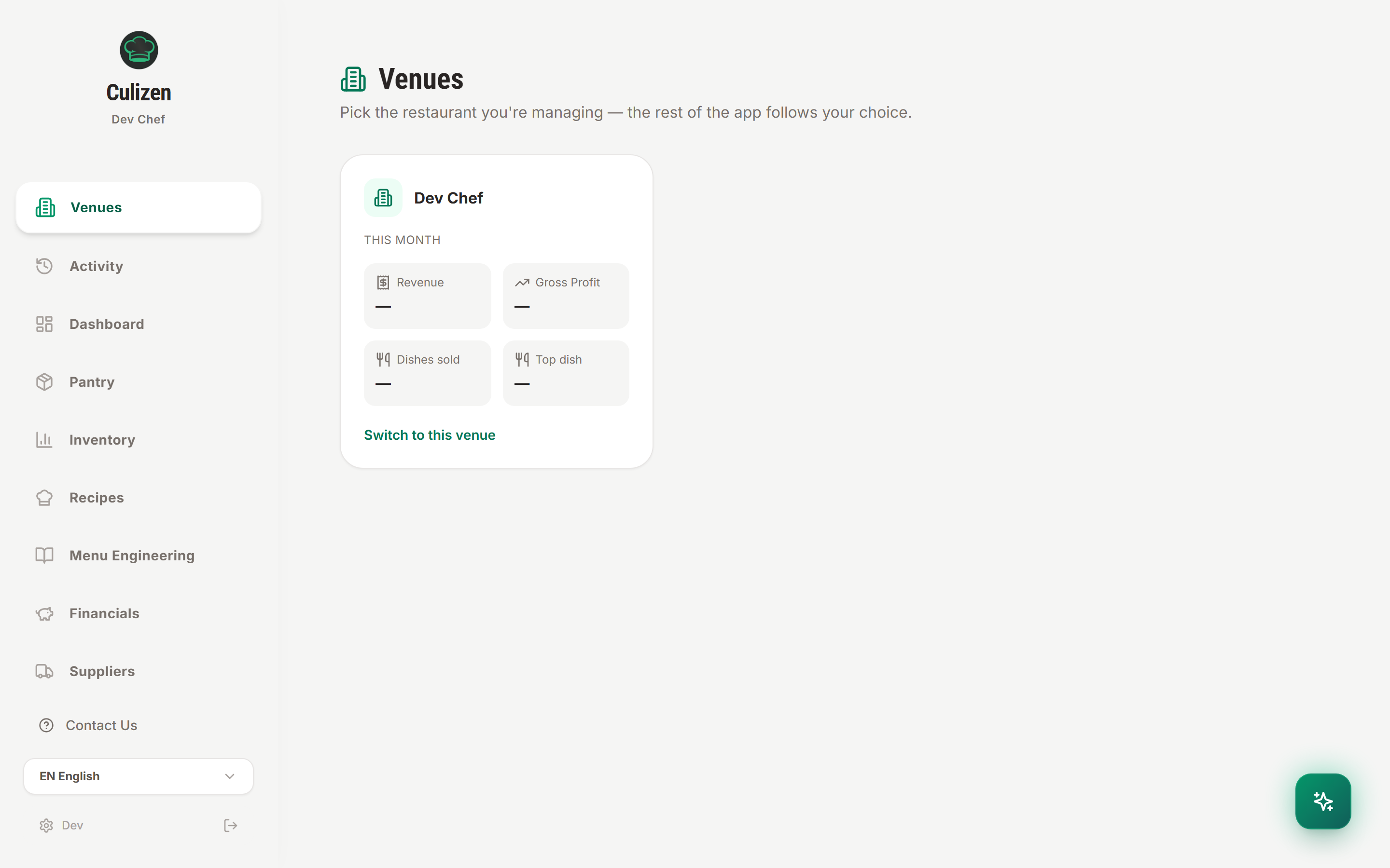 Culizen Multi-Venue Switching and Management View